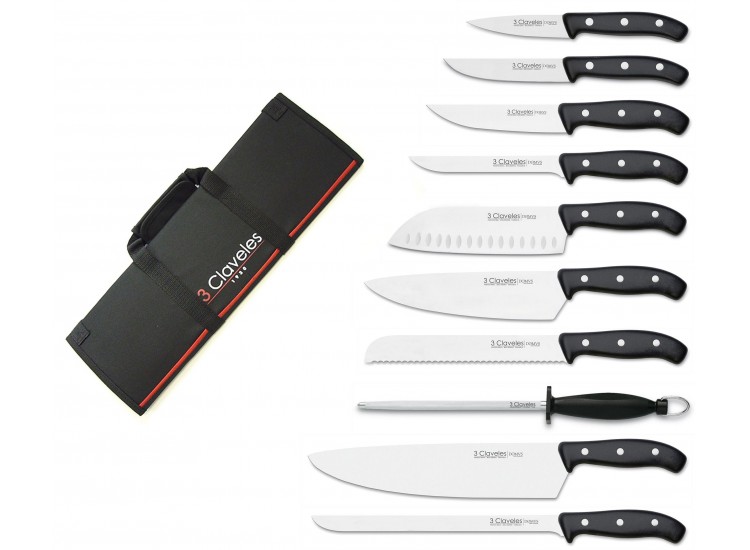 3 Claveles Knife Bag with 9 knives + 1 sharpening steel from the DOMVS series