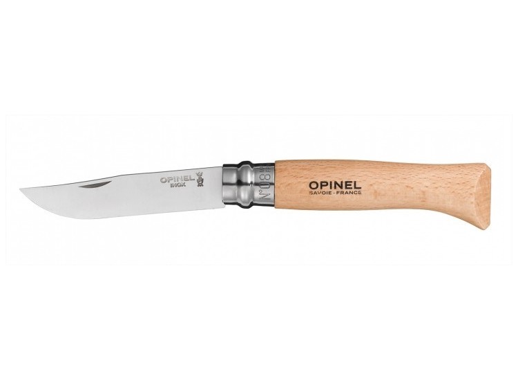 Opinel N&deg;08 folding knife with stainless steel blade & beech wood handle