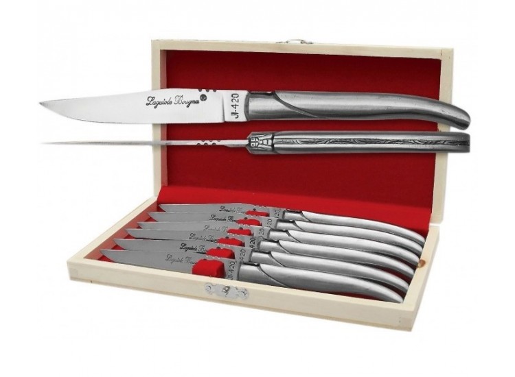 Laguiole Bougna 6-piece Table Knife Set in Wooden Gift Box