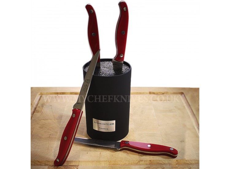 Au Nain Bistronome Universal Block with 4 Steak Knives - red handles
