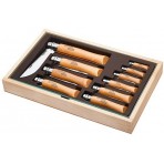 Opinel 10-piece Carbon Steel Folding Knife Set in a Wooden Case