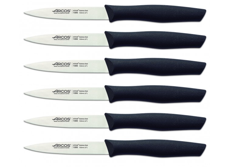 Arcos Nova 6-piece Paring Knife Set 10cm with black polypropylene handles
