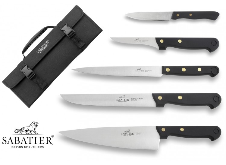 SABATIER 5-piece Kitchen Knife Bag - stainless steel blades and POM handles