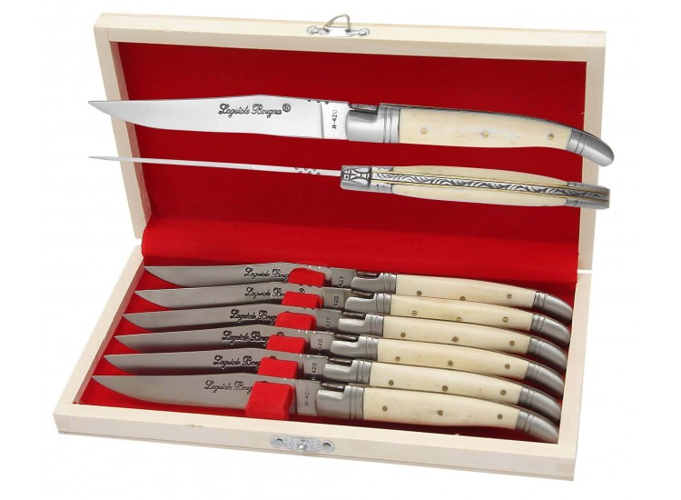 Laguiole Bougna 6-piece Table Knife Set - Buffalo bone handles