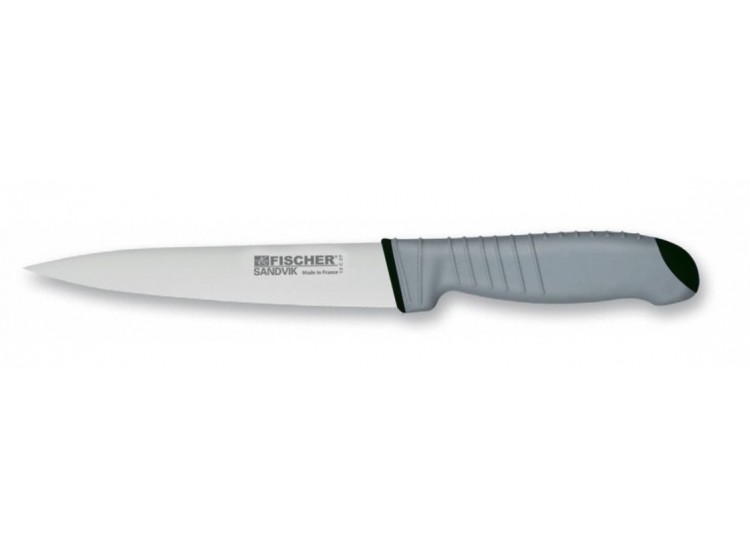 Fischer Sandvik Skinning Knife 17cm black handle with grey elastomer
