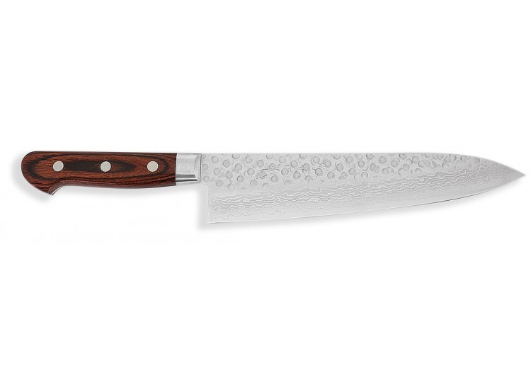 Jikko Mahogany Tsuchime Japanese Chef Knife 18cm damascus steel blade