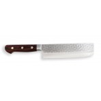 Jikko Mahogany Tsuchime Japanese Nakiri Knife 16cm damascus steel blade