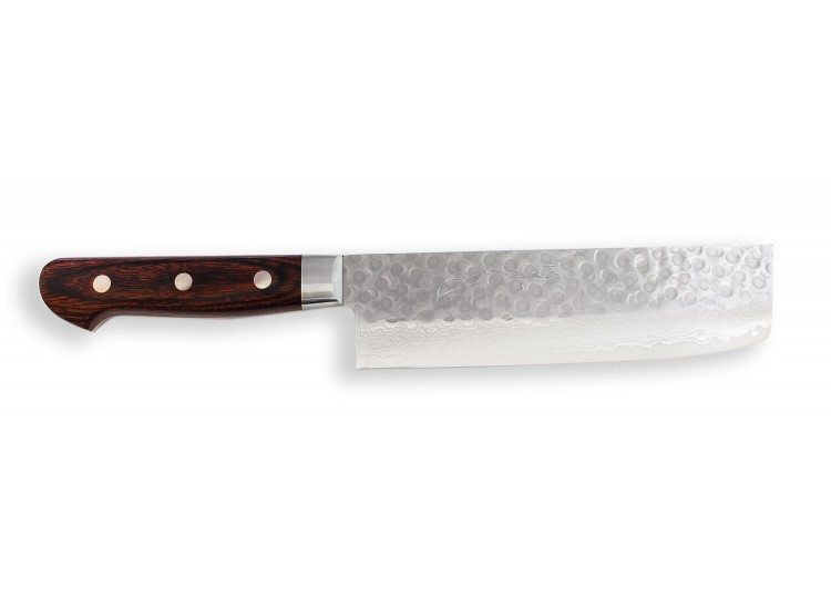 Jikko Mahogany Tsuchime Japanese Nakiri Knife 16cm damascus steel blade