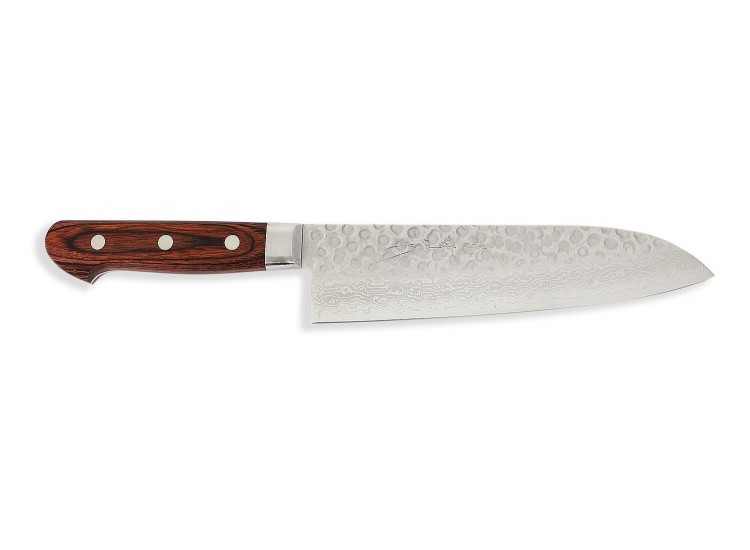Jikko Mahogany Tsuchime Japanese Santoku Knife 18cm damascus steel blade