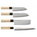 Jaku 4-piece Japanese Knife Set: Nakiri + Santoku + Deba + Sashimi