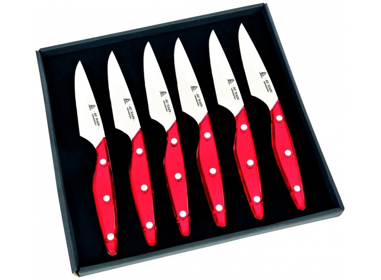 Au Nain Brasserie 6-piece Steak Knife Set &ndash; riveted red handles