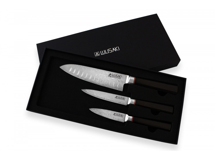 Wusaki Ebony VG10 2-piece Set with Santoku knife + Utility knife + Paring knife