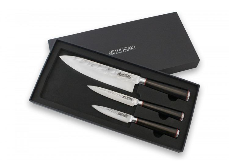 Wusaki Ebony AUS8 3-piece Set with Chef knife + Utility knife + Paring knife