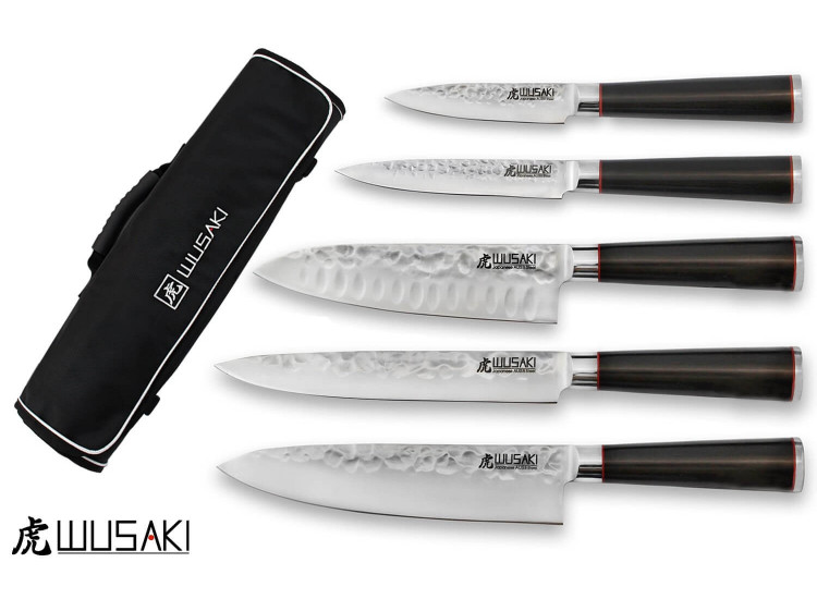 Wusaki Ebony AUS8 Set with 5 kitchen knives + 1 roll bag
